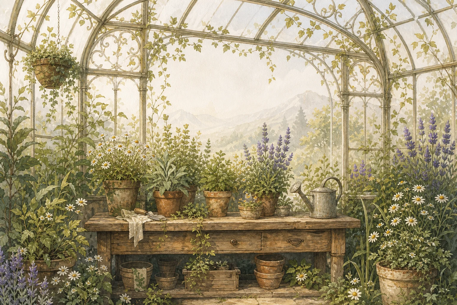 Illustrated greenhouse setting for the HealthMeDocs case study